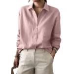 Factory Direct Sales Women's Summer Linen Cotton Button-up Blouse Casual Collar Long-sleeved Shirt - Image 4