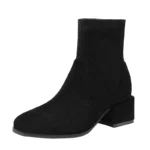 Customized Wholesale Women Shoes and Boots 2023 Black Leather Suede Fashion Sexy Thick Heel Ankle Boots Winter Shoes for Women - Image 2