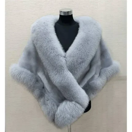 Lady Luxury Quality Fluffy Cape Coat Women's 2024 Faux Fur Shawl Coats